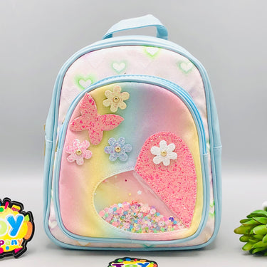 9* Inches Girls Fancy Heart Backpack - Blue